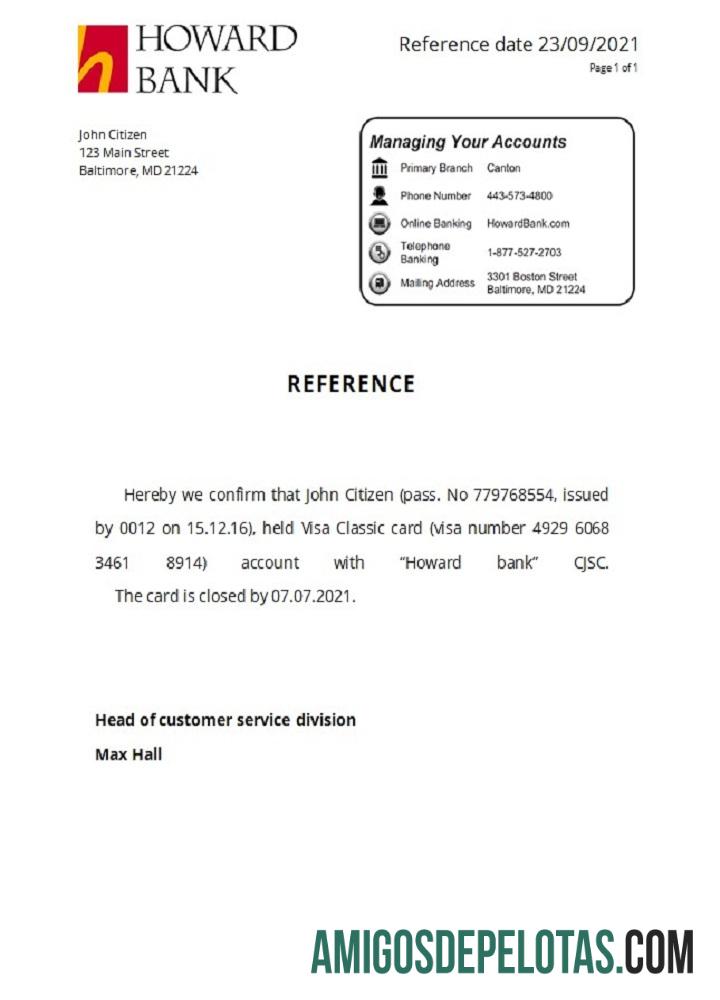 Referência de fechamento Howard dos EUA exemplo